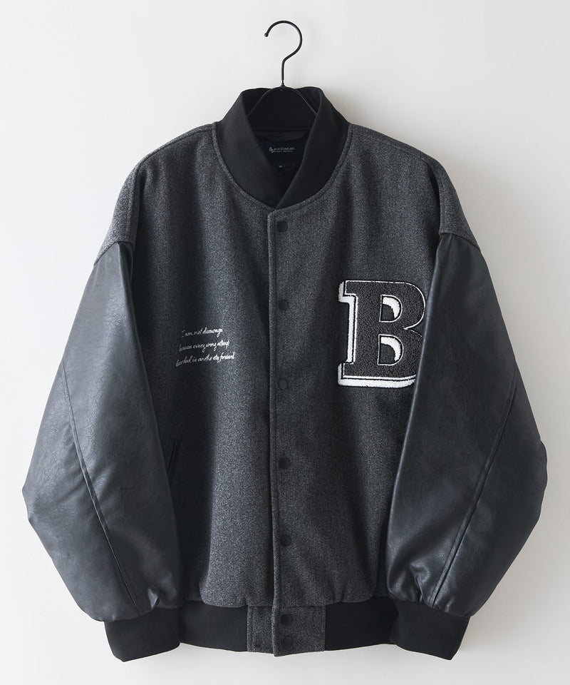 【BLUE STANDARD/ブルースタンダード】フェイクメルトン ワッペン 袖切り替えスタジャン アワードジャケット