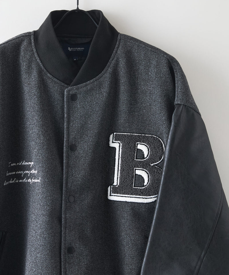 【BLUE STANDARD/ブルースタンダード】フェイクメルトン ワッペン 袖切り替えスタジャン アワードジャケット