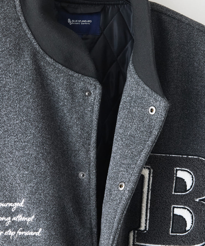 【BLUE STANDARD/ブルースタンダード】フェイクメルトン ワッペン 袖切り替えスタジャン アワードジャケット