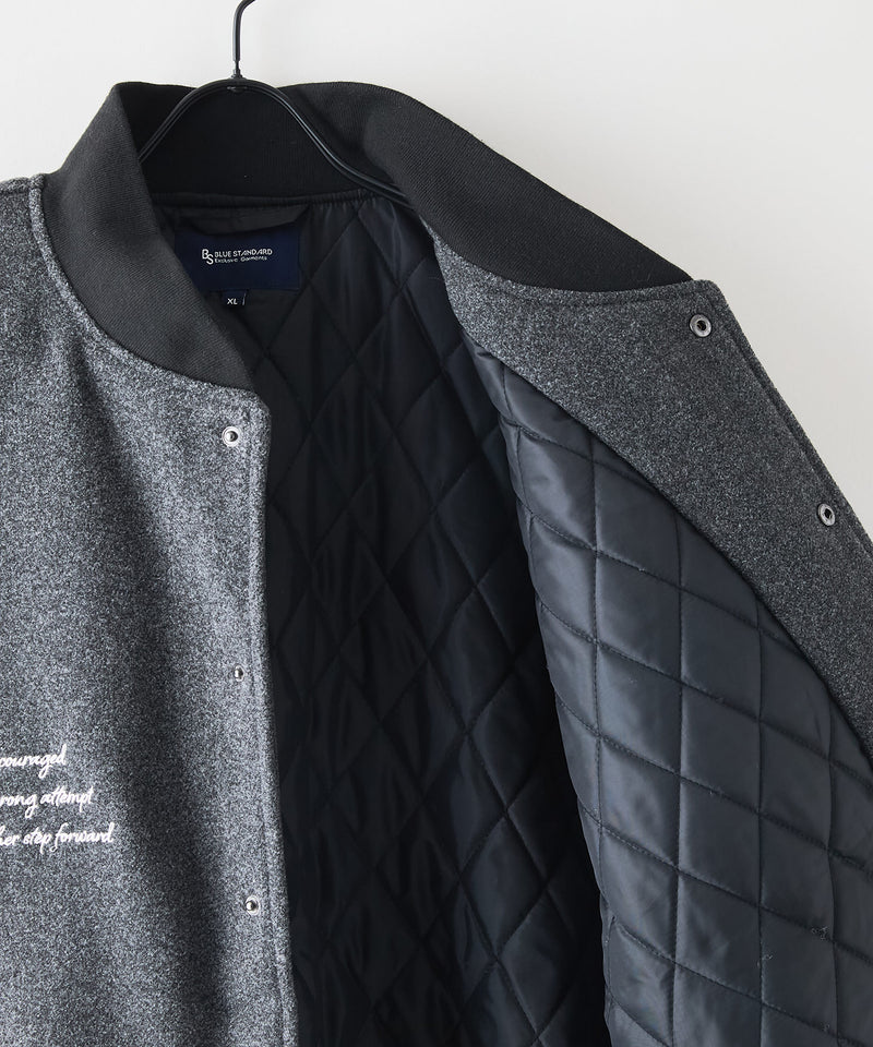 【BLUE STANDARD/ブルースタンダード】フェイクメルトン ワッペン 袖切り替えスタジャン アワードジャケット