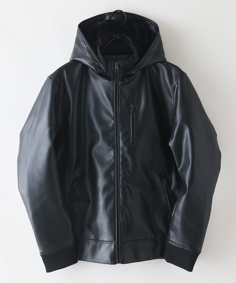 【BLUE STANDARD/ブルースタンダード】レザーライク 中綿フードジャケット