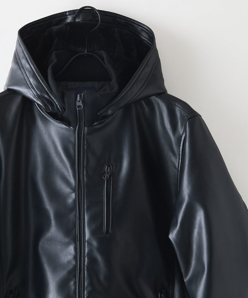 【BLUE STANDARD/ブルースタンダード】レザーライク 中綿フードジャケット