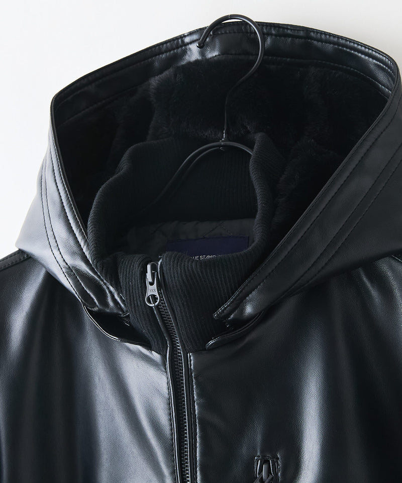 【BLUE STANDARD/ブルースタンダード】レザーライク 中綿フードジャケット