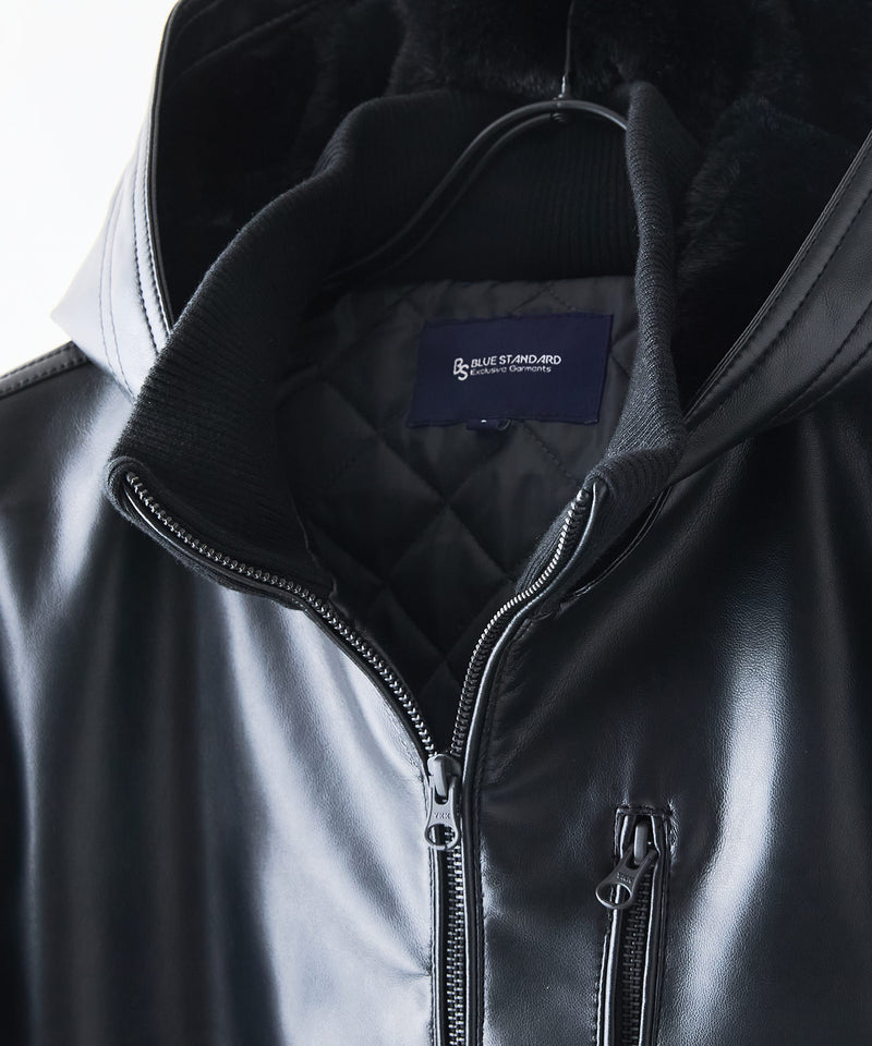 【BLUE STANDARD/ブルースタンダード】レザーライク 中綿フードジャケット