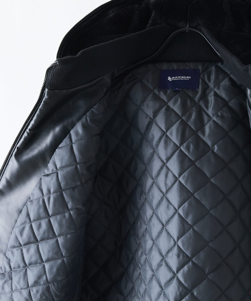 【BLUE STANDARD/ブルースタンダード】レザーライク 中綿フードジャケット