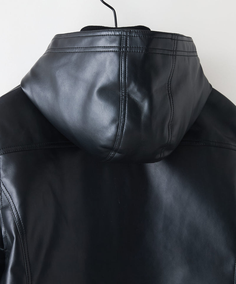 【BLUE STANDARD/ブルースタンダード】レザーライク 中綿フードジャケット
