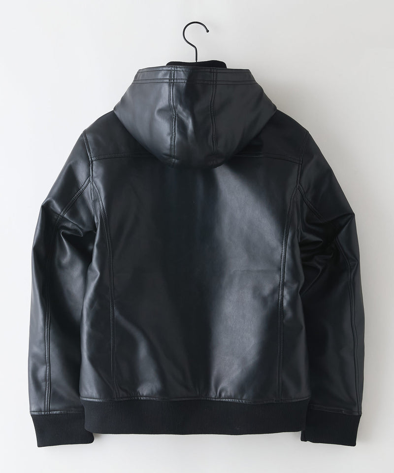 【BLUE STANDARD/ブルースタンダード】レザーライク 中綿フードジャケット
