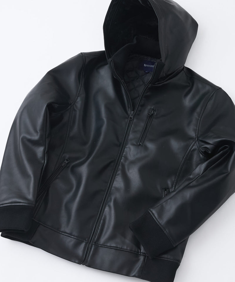 【BLUE STANDARD/ブルースタンダード】レザーライク 中綿フードジャケット