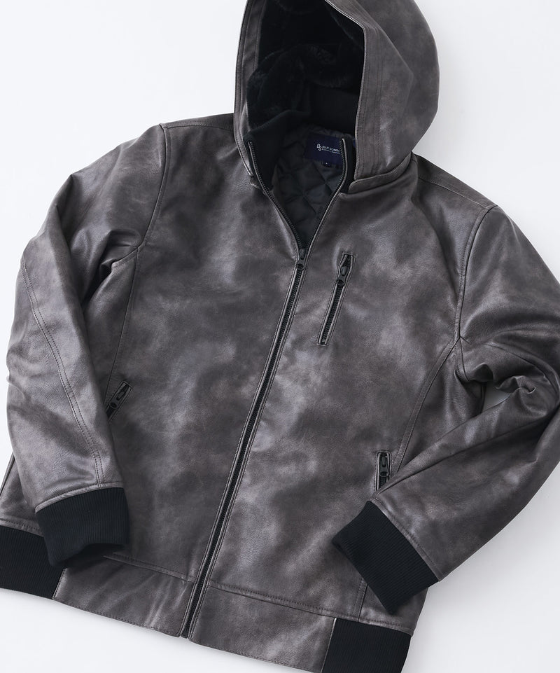 【BLUE STANDARD/ブルースタンダード】レザーライク 中綿フードジャケット