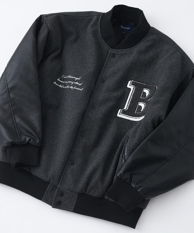 【BLUE STANDARD/ブルースタンダード】フェイクメルトン ワッペン 袖切り替えスタジャン アワードジャケット