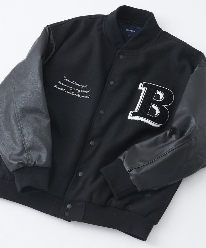 【BLUE STANDARD/ブルースタンダード】フェイクメルトン ワッペン 袖切り替えスタジャン アワードジャケット