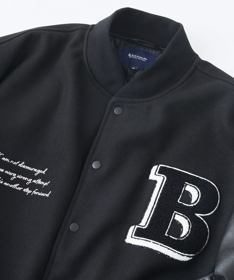 【BLUE STANDARD/ブルースタンダード】フェイクメルトン ワッペン 袖切り替えスタジャン アワードジャケット