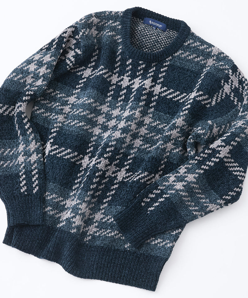 【BLUE STANDARD/ブルースタンダード】モールチェックニット セーター 冬服 防寒 暖服