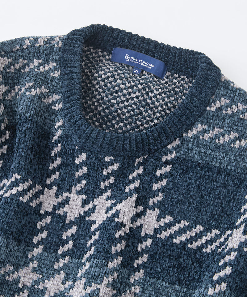 【BLUE STANDARD/ブルースタンダード】モールチェックニット セーター 冬服 防寒 暖服