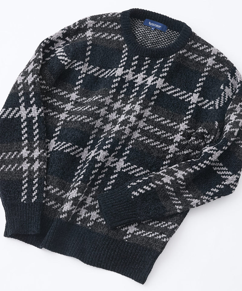 【BLUE STANDARD/ブルースタンダード】モールチェックニット セーター 冬服 防寒 暖服
