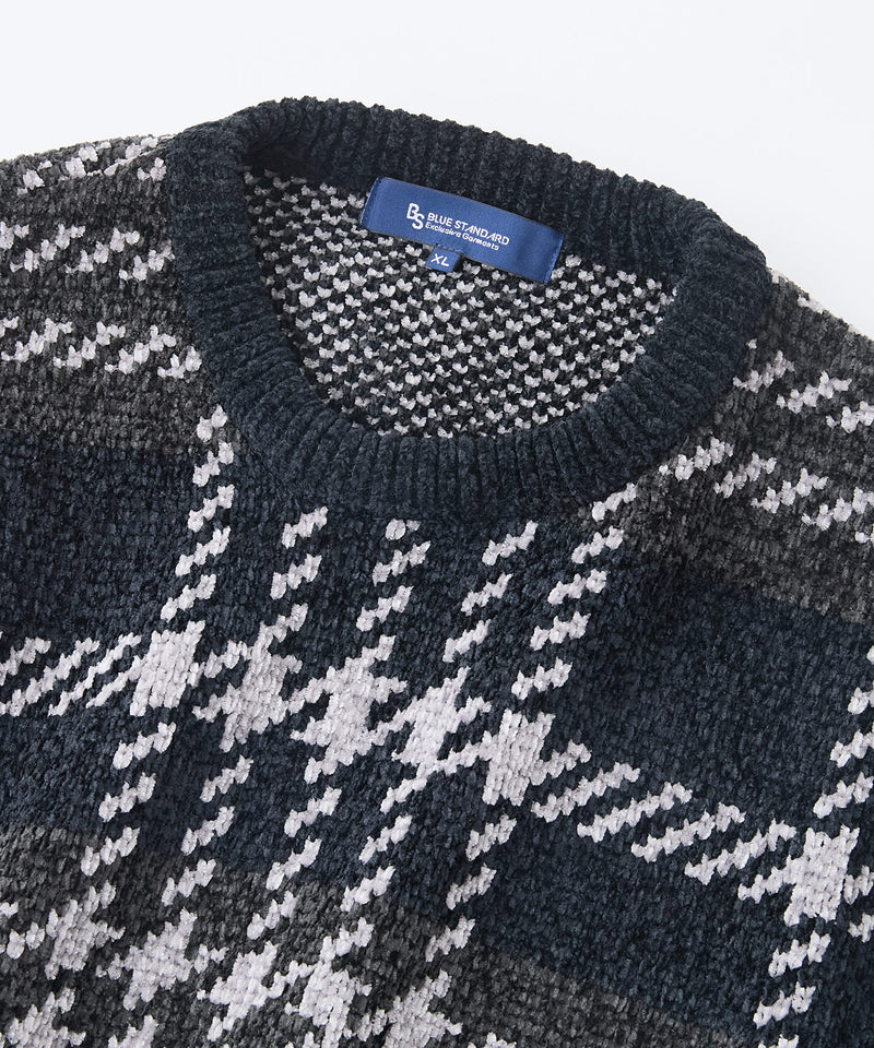 【BLUE STANDARD/ブルースタンダード】モールチェックニット セーター 冬服 防寒 暖服