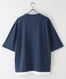 ZEROSTAIN フェイクレイヤード ビッグシルエット キーネック クルーネック Tシャツ 汗染みの目立ちにくいTシャツ 防汚 ＵＶカット ZERO STAIN