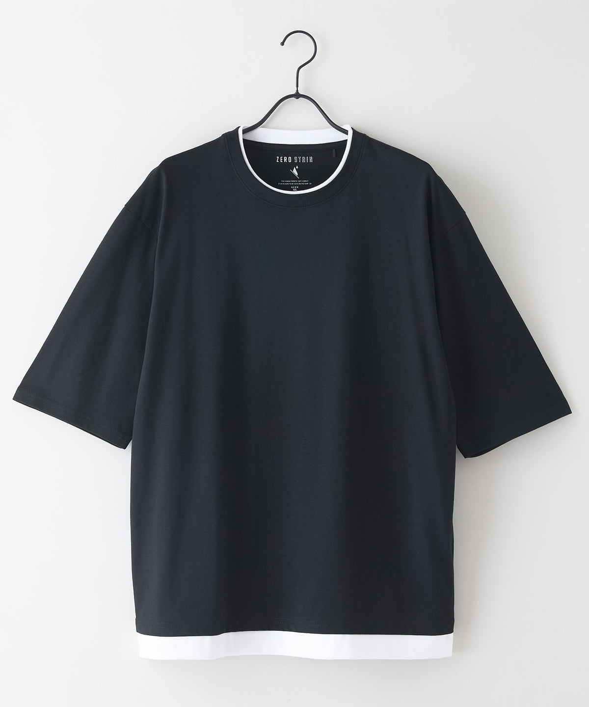 Tツヤ ZEROSTAIN フェイクレイヤード ビッグシルエット キーネック