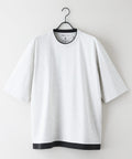 【汗染みの目立ちにくいTシャツ ZEROSTAIN/ゼロステイン】フェイクレイヤード ビッグシルエット キーネック クルーネック Tシャツ 防汚 ＵＶカット オフホワイトB柄 ❘ジーンズメイト公式オンラインショップ