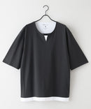 ZEROSTAIN フェイクレイヤード ビッグシルエット キーネック クルーネック Tシャツ 汗染みの目立ちにくいTシャツ 防汚 ＵＶカット ZERO STAIN
