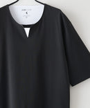 ZEROSTAIN フェイクレイヤード ビッグシルエット キーネック クルーネック Tシャツ 汗染みの目立ちにくいTシャツ 防汚 ＵＶカット ZERO STAIN