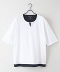 【汗染みの目立ちにくいTシャツ ZEROSTAIN/ゼロステイン】フェイクレイヤード ビッグシルエット キーネック クルーネック Tシャツ 防汚 ＵＶカット ホワイトA柄 ❘ジーンズメイト公式オンラインショップ