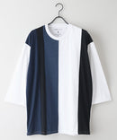 ZEROSTAIN フェイクレイヤード ビッグシルエット 切り替えデザイン 7分袖Tシャツ 汗染みの目立ちにくいTシャツ 防汚 UVカット