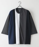 ZEROSTAIN フェイクレイヤード ビッグシルエット 切り替えデザイン 7分袖Tシャツ 汗染みの目立ちにくいTシャツ 防汚 UVカット