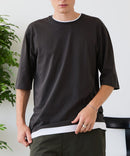 【汗染みの目立ちにくいTシャツ ZEROSTAIN/ゼロステイン】フェイクレイヤード ビッグシルエット キーネック クルーネック Tシャツ 防汚 ＵＶカット ❘ジーンズメイト公式オンラインショップ