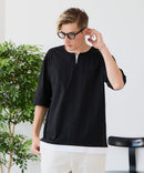 【汗染みの目立ちにくいTシャツ ZEROSTAIN/ゼロステイン】フェイクレイヤード ビッグシルエット キーネック クルーネック Tシャツ 防汚 ＵＶカット ❘ジーンズメイト公式オンラインショップ