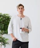 【汗染みの目立ちにくいTシャツ ZEROSTAIN/ゼロステイン】フェイクレイヤード ビッグシルエット キーネック クルーネック 7分袖Tシャツ 防汚 ＵＶカット ❘ジーンズメイト公式オンラインショップ