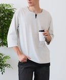 【汗染みの目立ちにくいTシャツ ZEROSTAIN/ゼロステイン】フェイクレイヤード ビッグシルエット キーネック クルーネック 7分袖Tシャツ 防汚 ＵＶカット ❘ジーンズメイト公式オンラインショップ