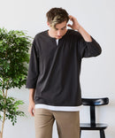 【汗染みの目立ちにくいTシャツ ZEROSTAIN/ゼロステイン】フェイクレイヤード ビッグシルエット キーネック クルーネック 7分袖Tシャツ 防汚 ＵＶカット ❘ジーンズメイト公式オンラインショップ