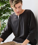 【汗染みの目立ちにくいTシャツ ZEROSTAIN/ゼロステイン】フェイクレイヤード ビッグシルエット キーネック クルーネック 7分袖Tシャツ 防汚 ＵＶカット ❘ジーンズメイト公式オンラインショップ