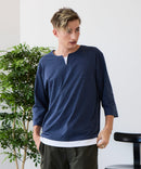 【汗染みの目立ちにくいTシャツ ZEROSTAIN/ゼロステイン】フェイクレイヤード ビッグシルエット キーネック クルーネック 7分袖Tシャツ 防汚 ＵＶカット ❘ジーンズメイト公式オンラインショップ