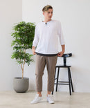 【汗染みの目立ちにくいTシャツ ZEROSTAIN/ゼロステイン】フェイクレイヤード ビッグシルエット キーネック クルーネック 7分袖Tシャツ 防汚 ＵＶカット ❘ジーンズメイト公式オンラインショップ