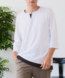 【汗染みの目立ちにくいTシャツ ZEROSTAIN/ゼロステイン】フェイクレイヤード ビッグシルエット キーネック クルーネック 7分袖Tシャツ 防汚 ＵＶカット ❘ジーンズメイト公式オンラインショップ