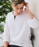 【汗染みの目立ちにくいTシャツ ZEROSTAIN/ゼロステイン】フェイクレイヤード ビッグシルエット キーネック クルーネック 7分袖Tシャツ 防汚 ＵＶカット ❘ジーンズメイト公式オンラインショップ