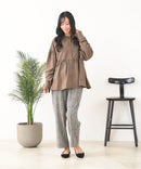 【C-FORT POINT/フォートポイント】ピーチ起毛 ギャザー ノーカラーシャツ