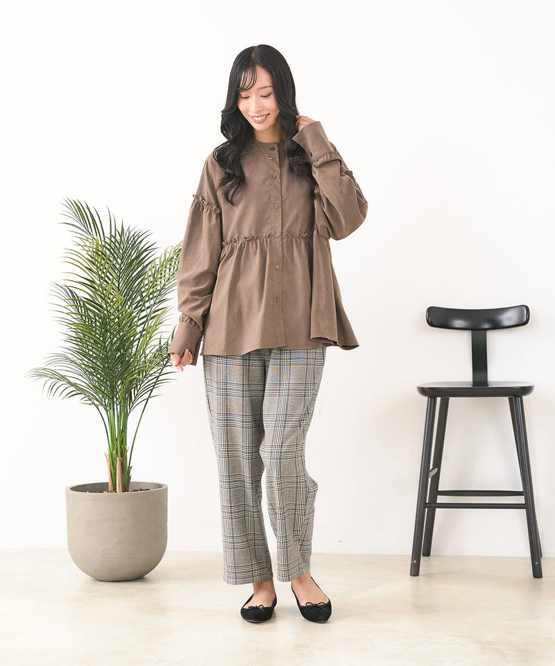 【C-FORT POINT/フォートポイント】ピーチ起毛 ギャザー ノーカラーシャツ