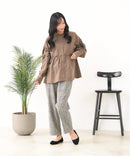 【C-FORT POINT/フォートポイント】ピーチ起毛 ギャザー ノーカラーシャツ