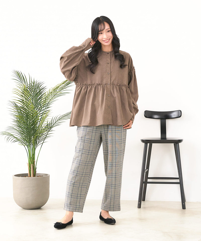 【C-FORT POINT/フォートポイント】ピーチ起毛 ギャザー ノーカラーシャツ