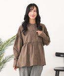 【C-FORT POINT/フォートポイント】ピーチ起毛 ギャザー ノーカラーシャツ