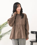 【C-FORT POINT/フォートポイント】ピーチ起毛 ギャザー ノーカラーシャツ