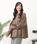 【C-FORT POINT/フォートポイント】ピーチ起毛 ギャザー ノーカラーシャツ