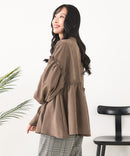 【C-FORT POINT/フォートポイント】ピーチ起毛 ギャザー ノーカラーシャツ