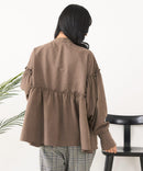 【C-FORT POINT/フォートポイント】ピーチ起毛 ギャザー ノーカラーシャツ