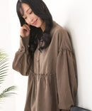 【C-FORT POINT/フォートポイント】ピーチ起毛 ギャザー ノーカラーシャツ