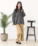 【C-FORT POINT/フォートポイント】ピーチ起毛 ギャザー ノーカラーシャツ