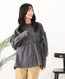 【C-FORT POINT/フォートポイント】ピーチ起毛 ギャザー ノーカラーシャツ